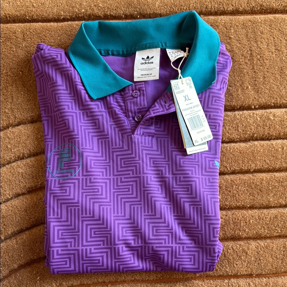 Adidas Teal and Purple Polo Shirt XL